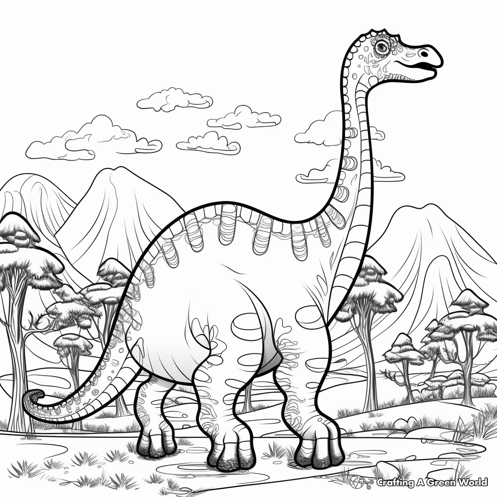 Apatosaurus Dinosaur Scene Coloring Pages 4
