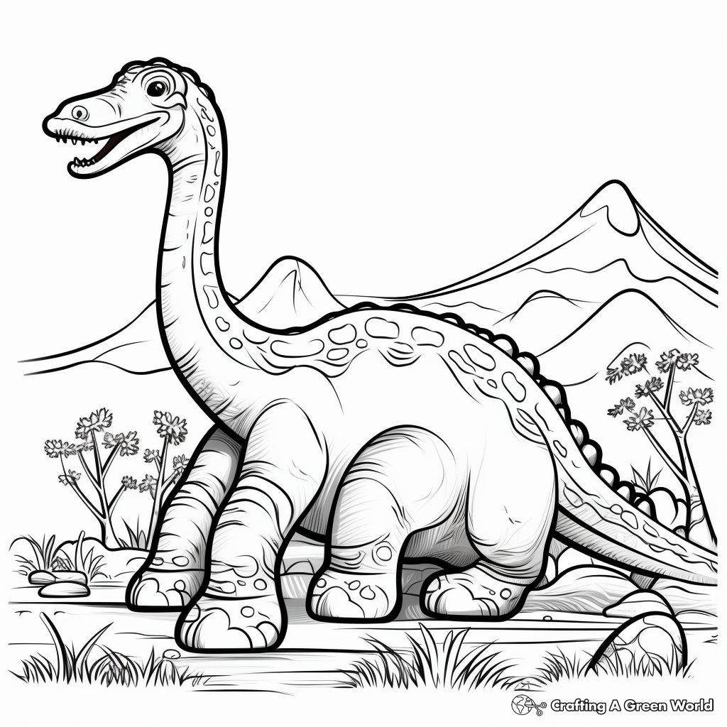 Apatosaurus in its Natural Habitat Coloring Pages 2