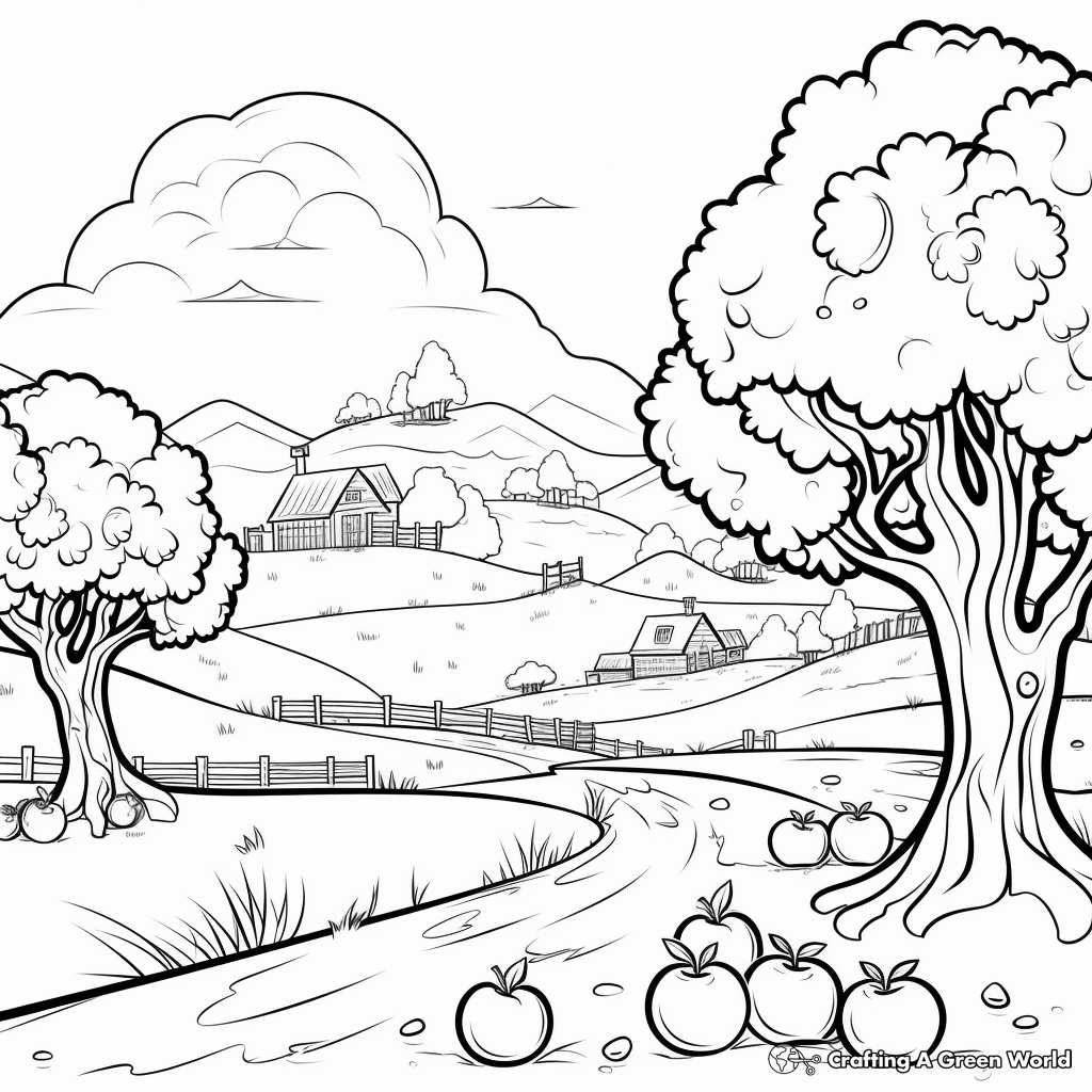 Apple Orchard Scene Coloring Pages 2