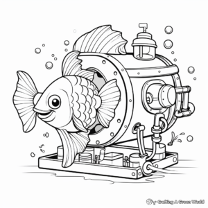 Aquarium Maintenance Coloring Pages: Cleaner Fish and Equipment 1