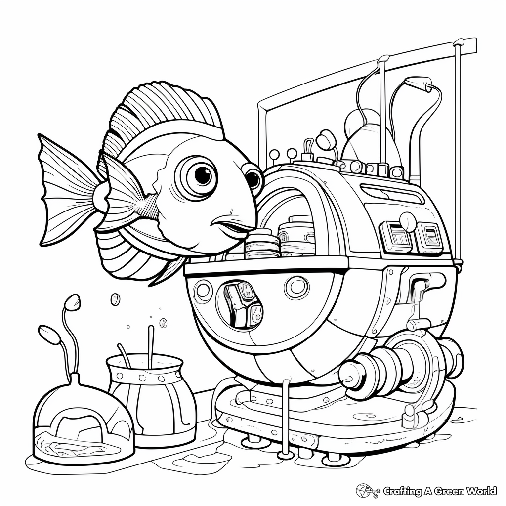Aquarium Maintenance Coloring Pages: Cleaner Fish and Equipment 2