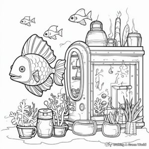 Aquarium Maintenance Coloring Pages: Cleaner Fish and Equipment 3