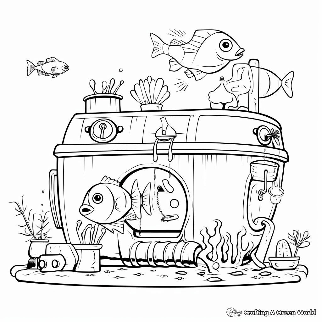 Aquarium Maintenance Coloring Pages: Cleaner Fish and Equipment 4
