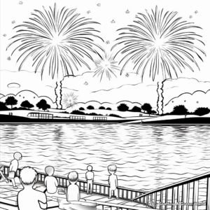 Aquatic Fireworks Coloring Pages for Lakeside Celebrations 1