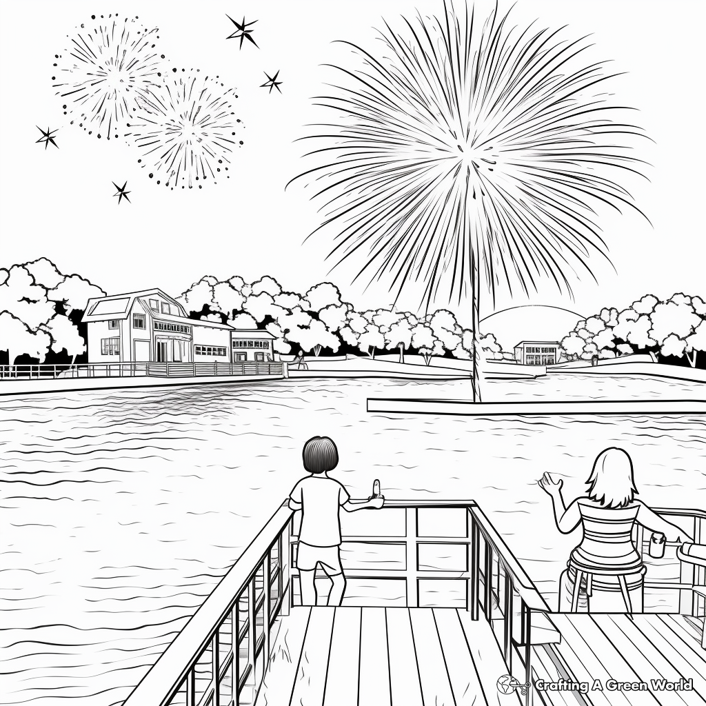Aquatic Fireworks Coloring Pages for Lakeside Celebrations 2