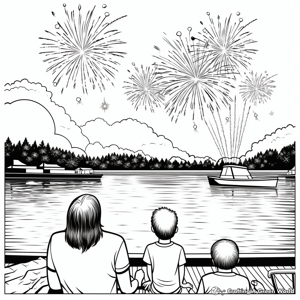 Aquatic Fireworks Coloring Pages for Lakeside Celebrations 4