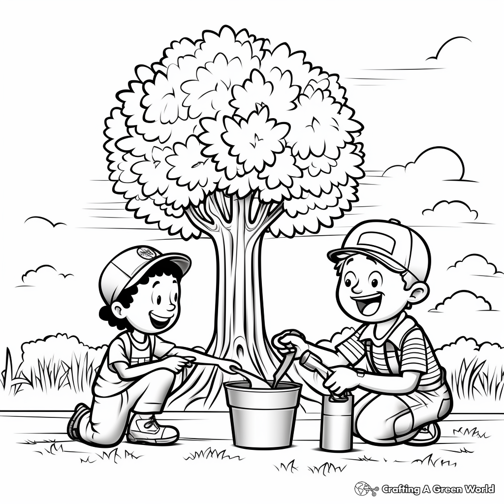Arbor Day Coloring Pages With Tree-Care Tools 1