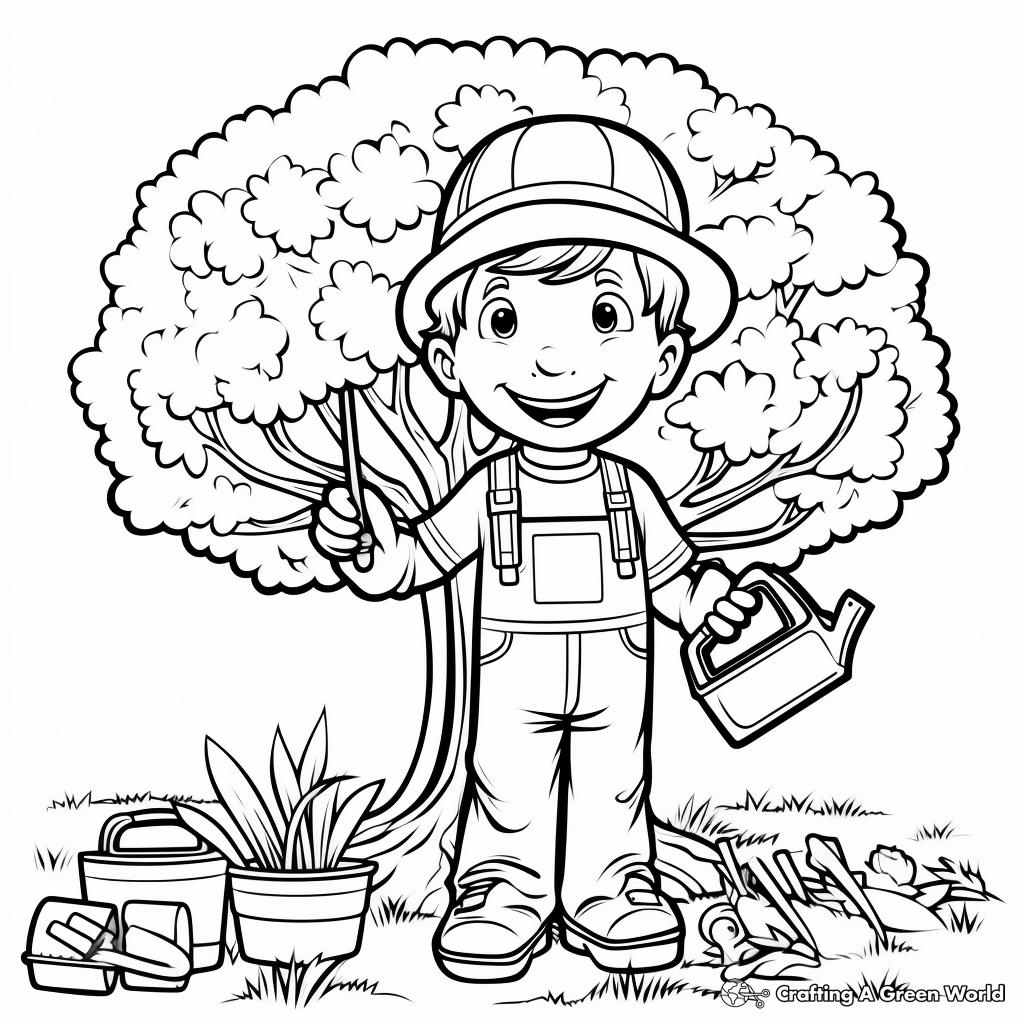 Arbor Day Coloring Pages With Tree-Care Tools 2