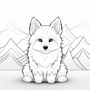 Arctic Fox and Northern Lights Coloring Pages 1
