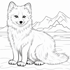 Arctic Fox and Northern Lights Coloring Pages 2
