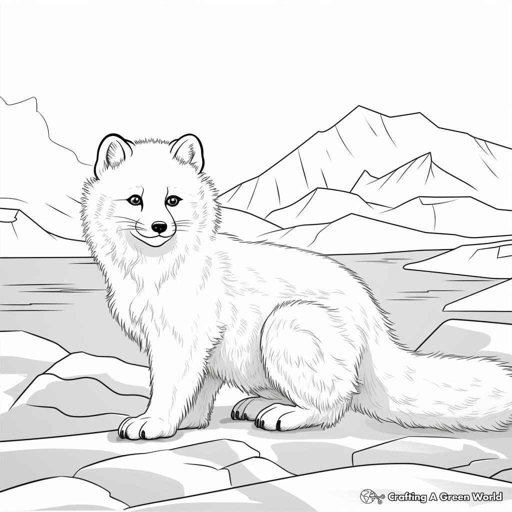 Arctic Fox and Polar Landscape Coloring Pages 2