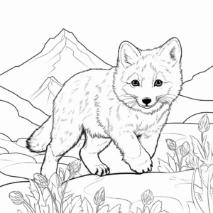 Arctic Fox Hunting Scene Coloring Pages 1