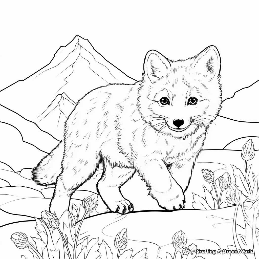 Arctic Fox Hunting Scene Coloring Pages 1
