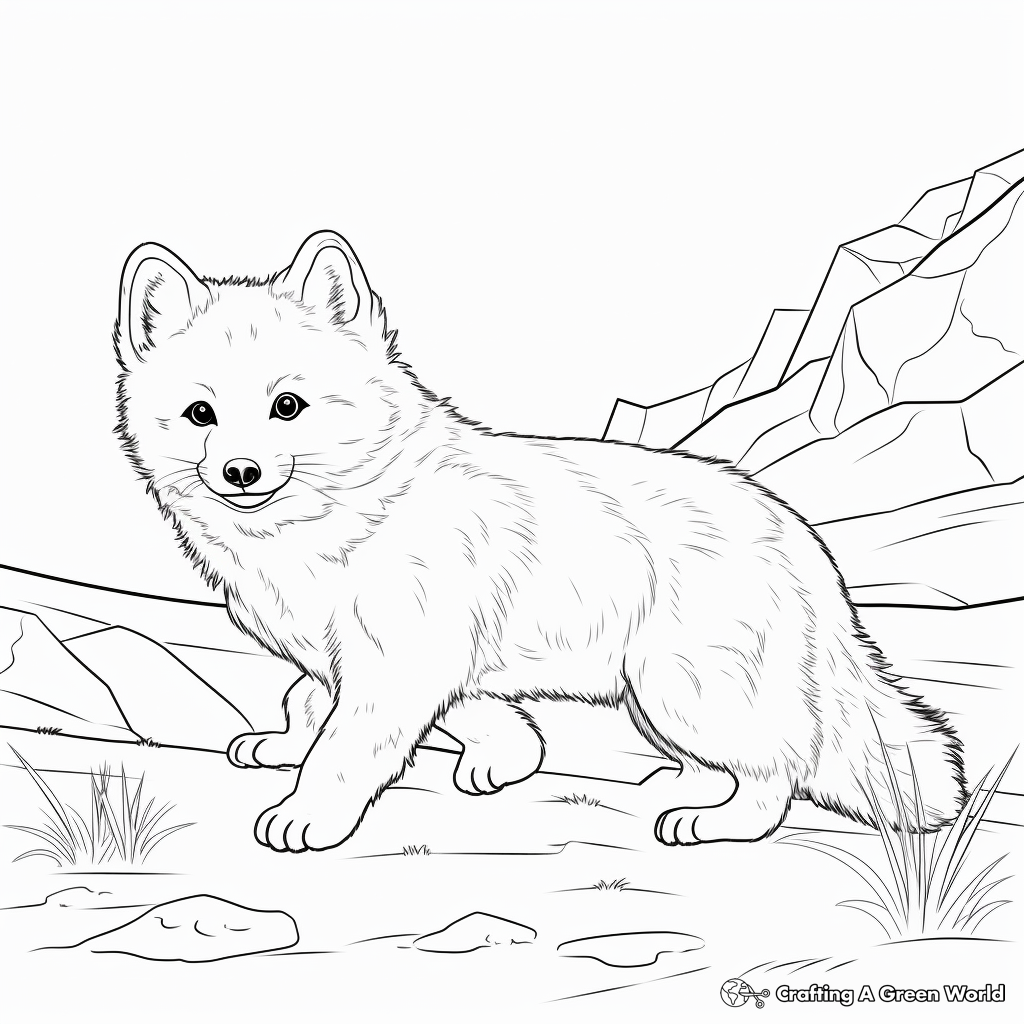 Arctic Fox Hunting Scene Coloring Pages 2