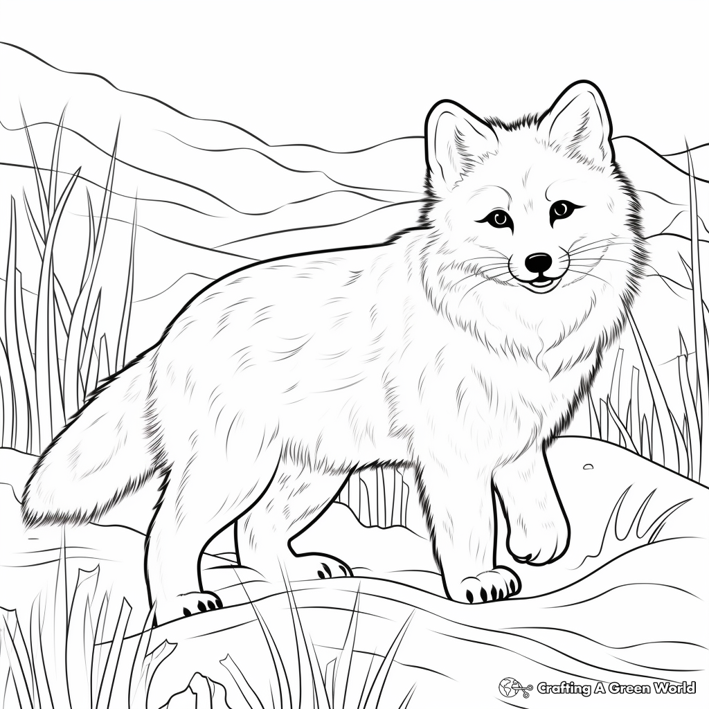 Arctic Fox Hunting Scene Coloring Pages 3