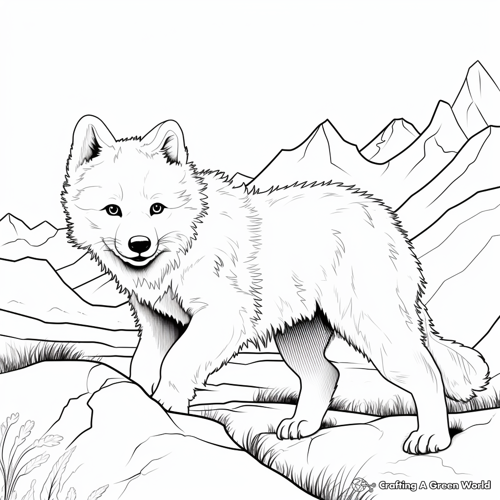 Arctic Fox Hunting Scene Coloring Pages 4