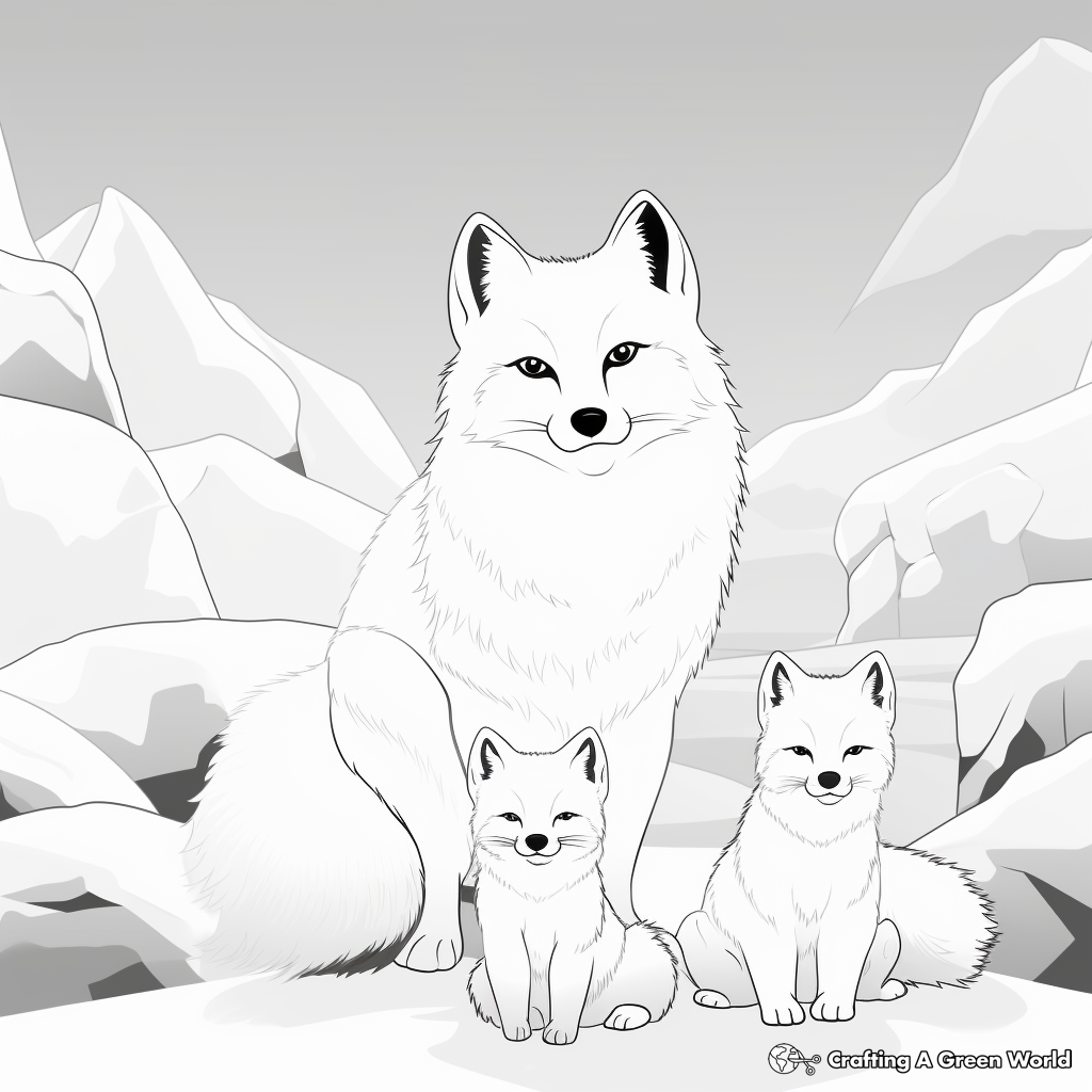 Arctic Fox Pack: Family Scene Coloring Sheets 1