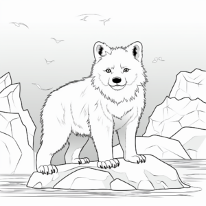 Arctic Fox with Icebergs Background Coloring Pages 2