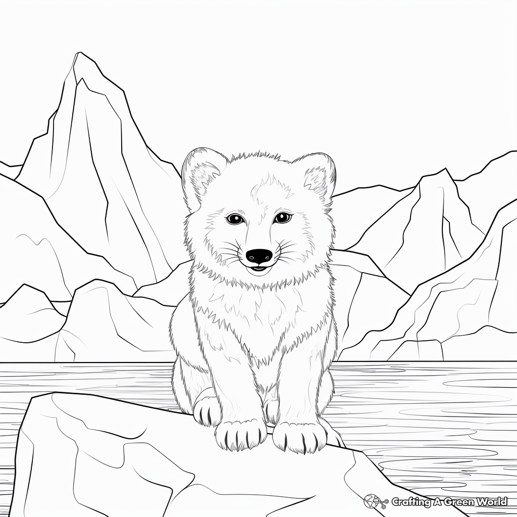 Arctic Fox with Icebergs Background Coloring Pages 3