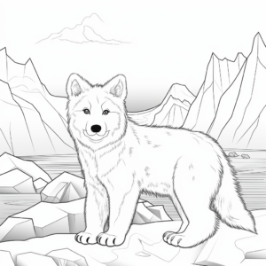 Arctic Fox with Icebergs Background Coloring Pages 4