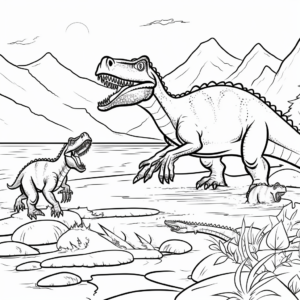 Arctic Scene Spinosaurus vs T-Rex Coloring Pages 1