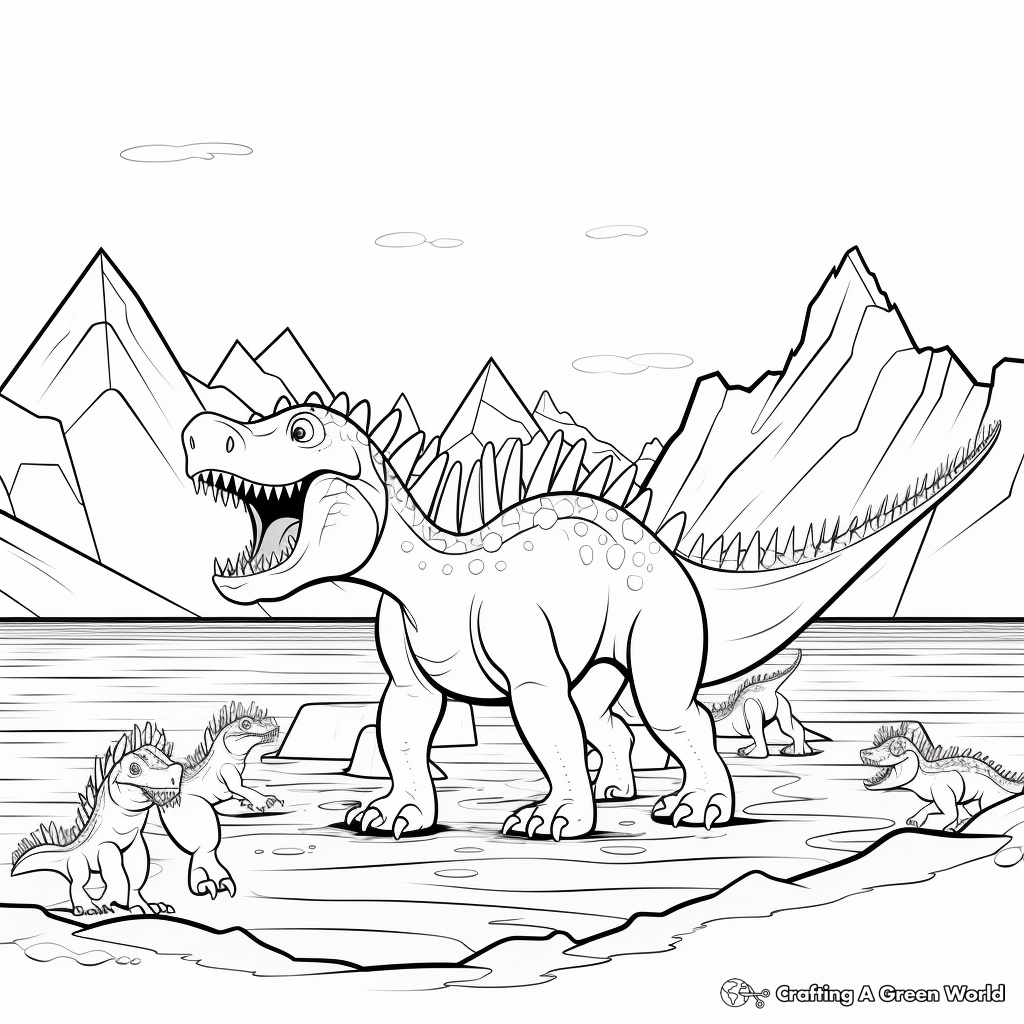 Arctic Scene Spinosaurus vs T-Rex Coloring Pages 2