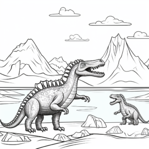 Arctic Scene Spinosaurus vs T-Rex Coloring Pages 3