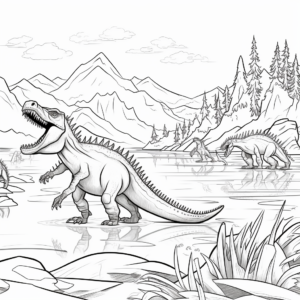 Arctic Scene Spinosaurus vs T-Rex Coloring Pages 4