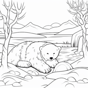Arctic Scene: Polar Bear Hibernation Coloring Pages 1
