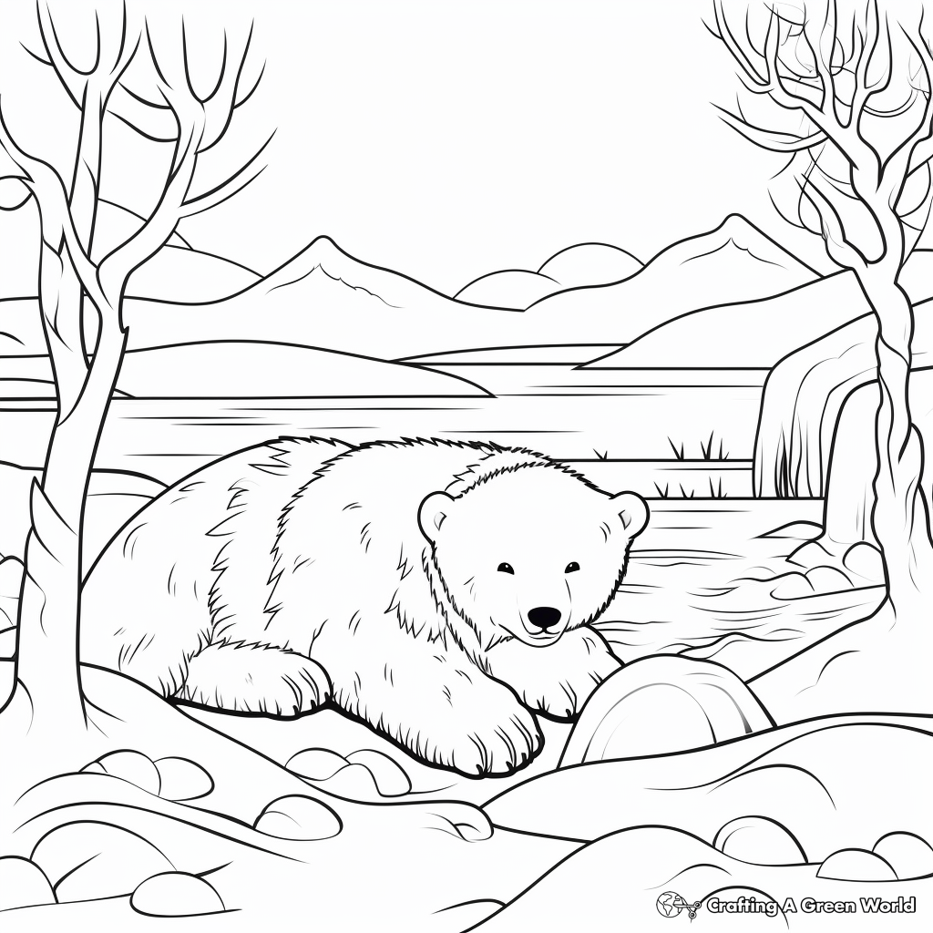 Arctic Scene: Polar Bear Hibernation Coloring Pages 1