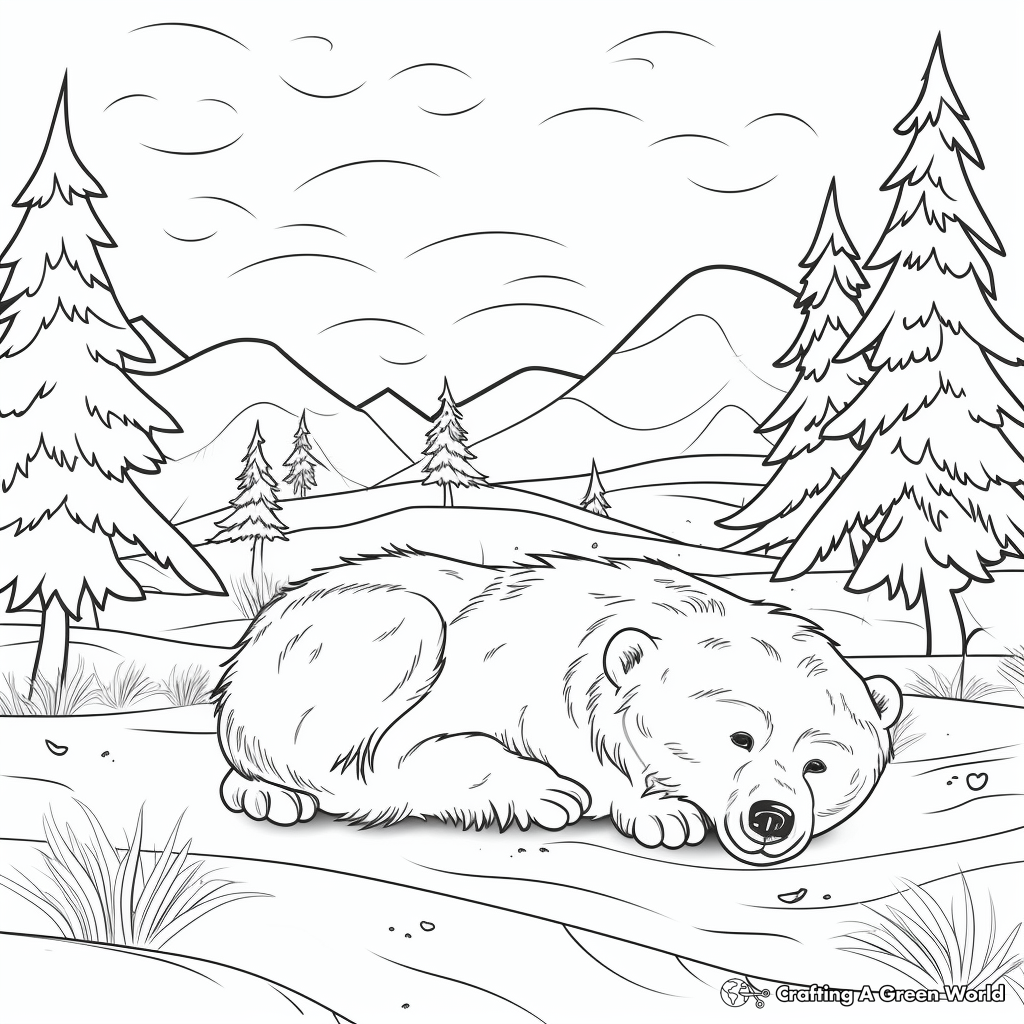 Arctic Scene: Polar Bear Hibernation Coloring Pages 2