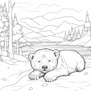 Arctic Scene: Polar Bear Hibernation Coloring Pages 4