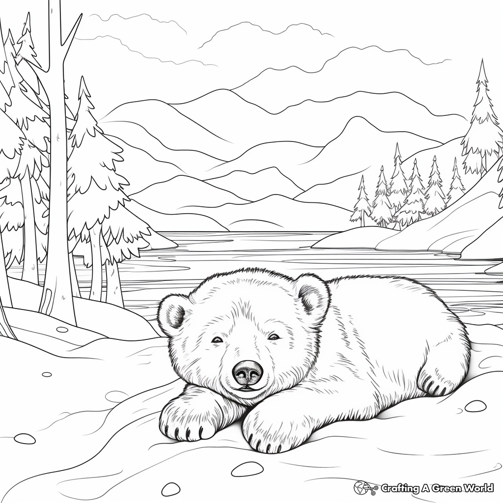 Arctic Scene: Polar Bear Hibernation Coloring Pages 3