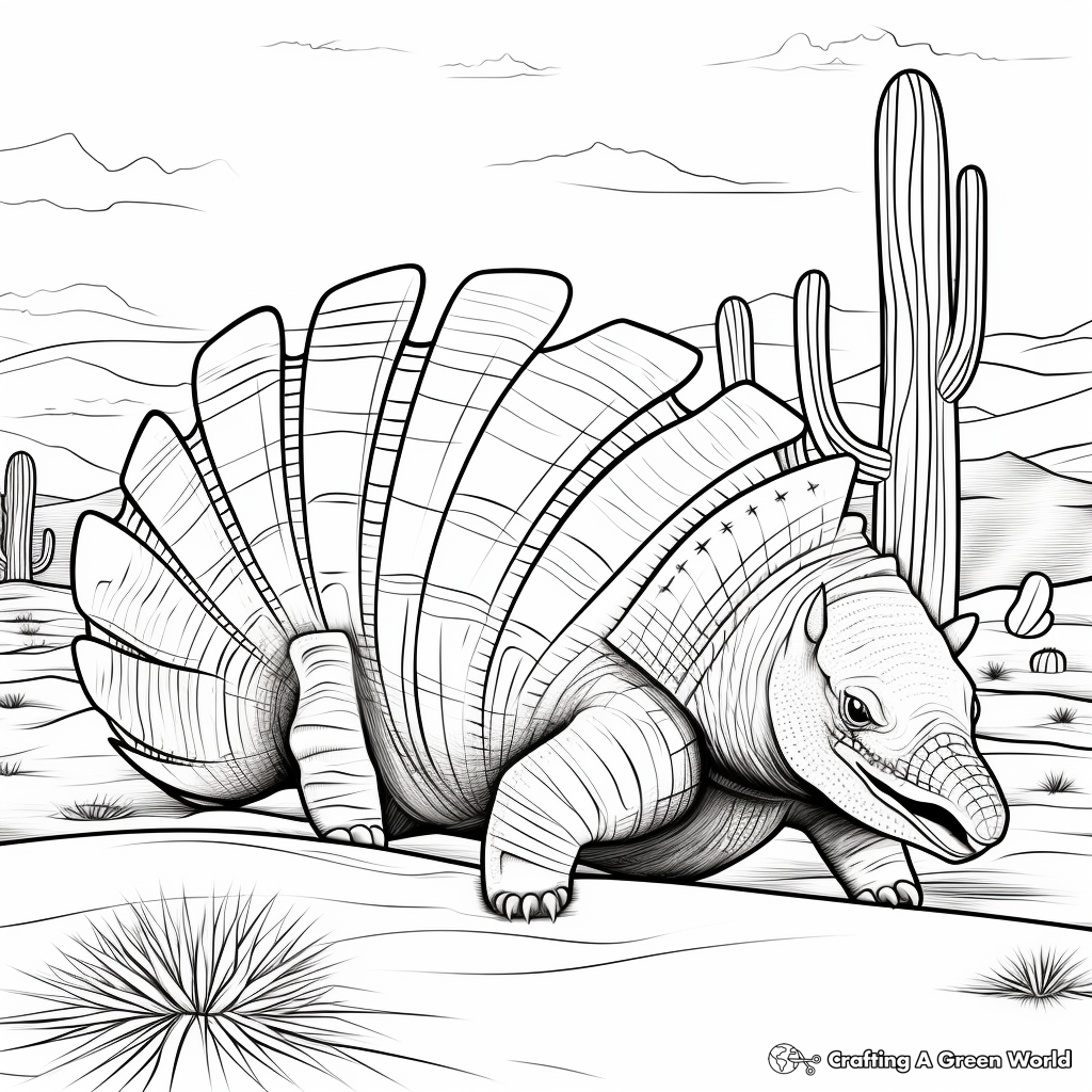 Armadillo with Cactus: Southwestern Landscape Coloring Pages 2