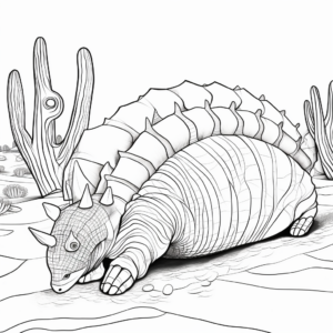 Armadillo with Cactus: Southwestern Landscape Coloring Pages 3