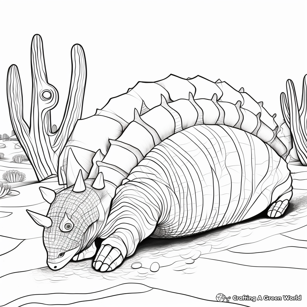 Armadillo with Cactus: Southwestern Landscape Coloring Pages 3