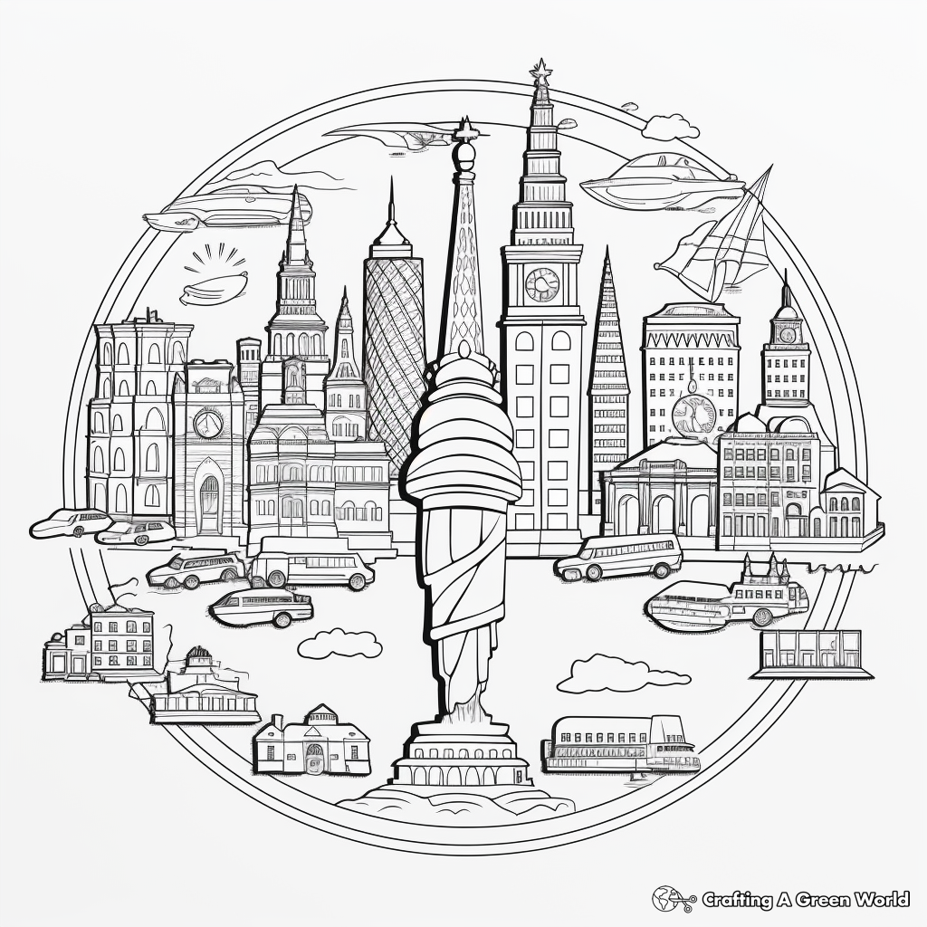 Around the World: Landmark Coloring Pages 1