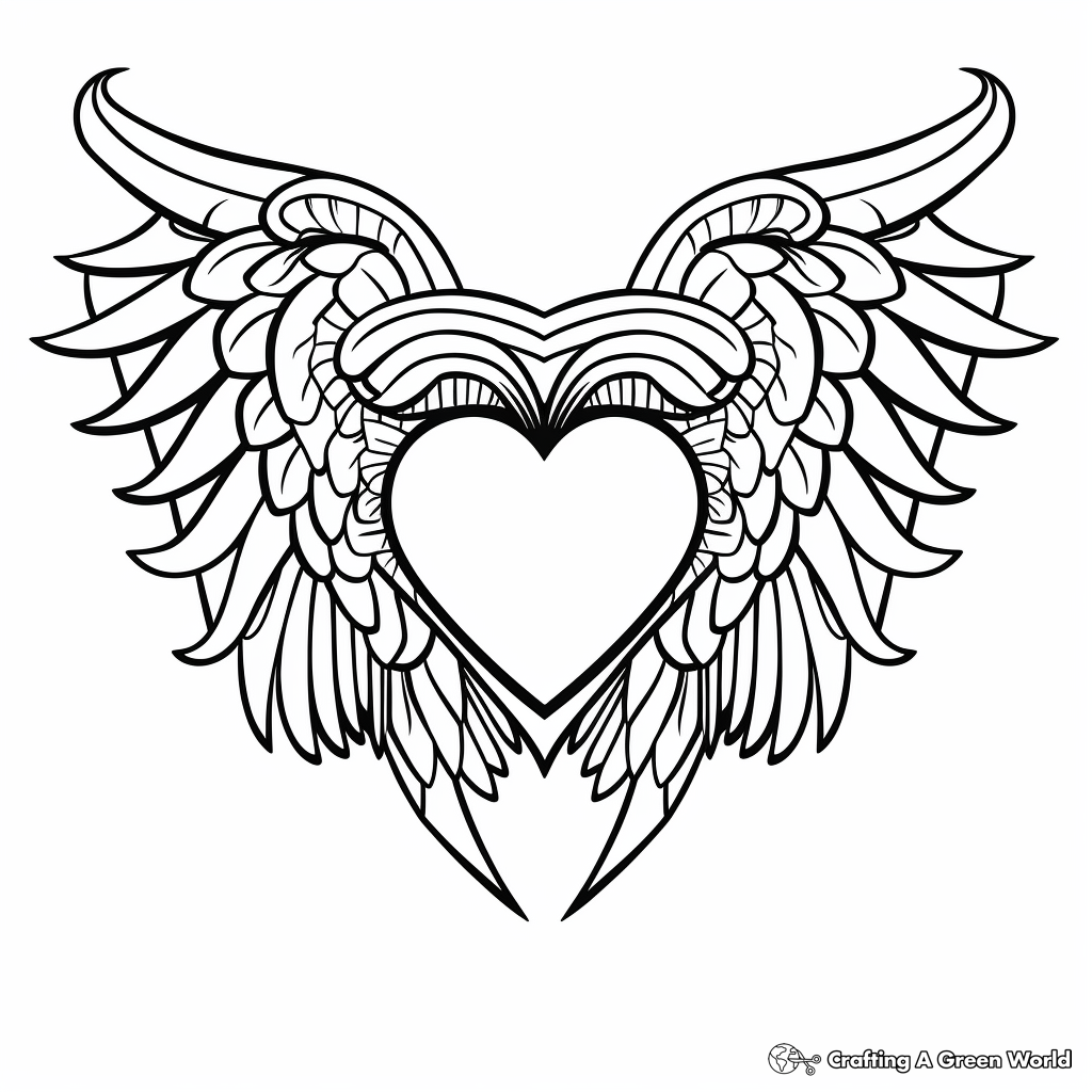 Arranged in a Mandala: Heart with Wings Coloring Pages 1