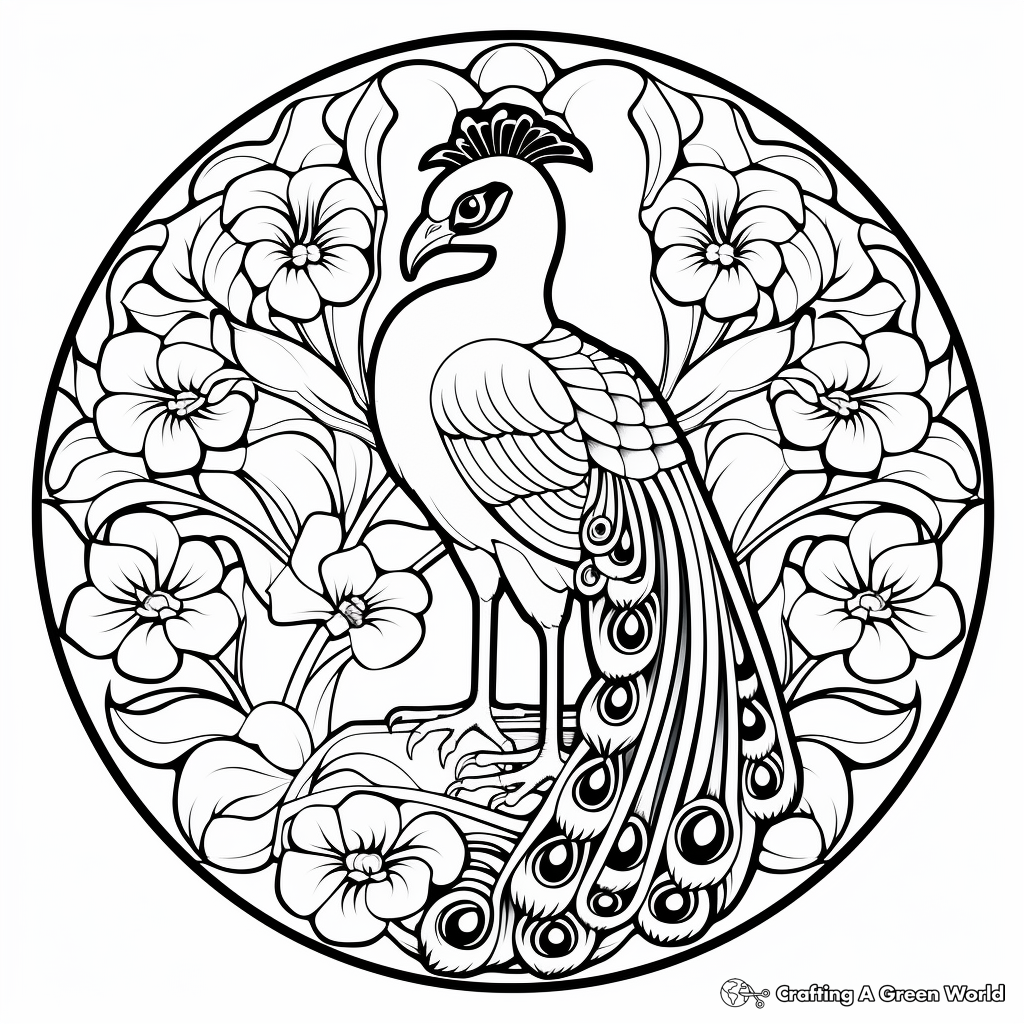 Art Nouveau Inspired Peacock Mandala Coloring Pages 1