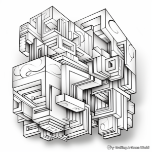 Artistic 3D Geometric Pattern Coloring Pages 1