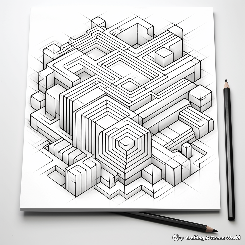 Artistic 3D Geometric Pattern Coloring Pages 3