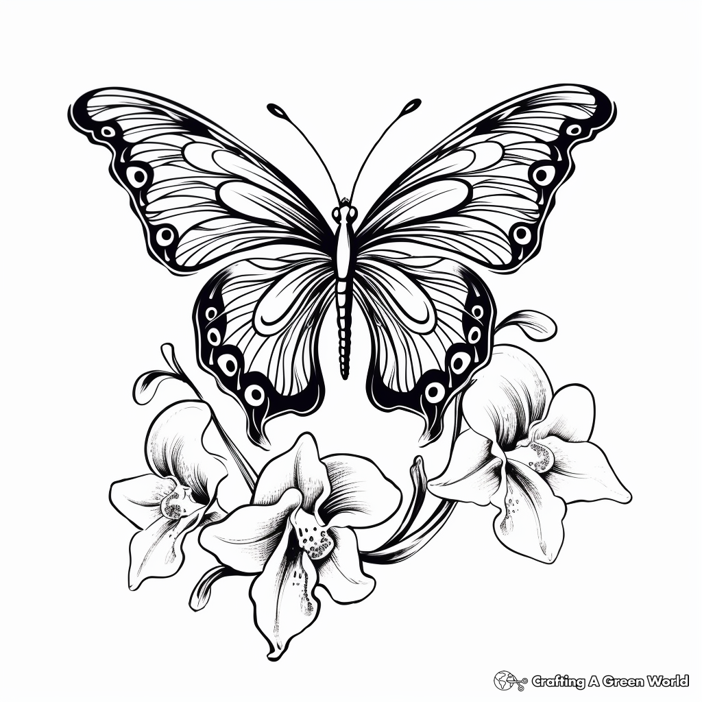 Artistic Abstract Butterfly and Orchid Coloring Sheets 1