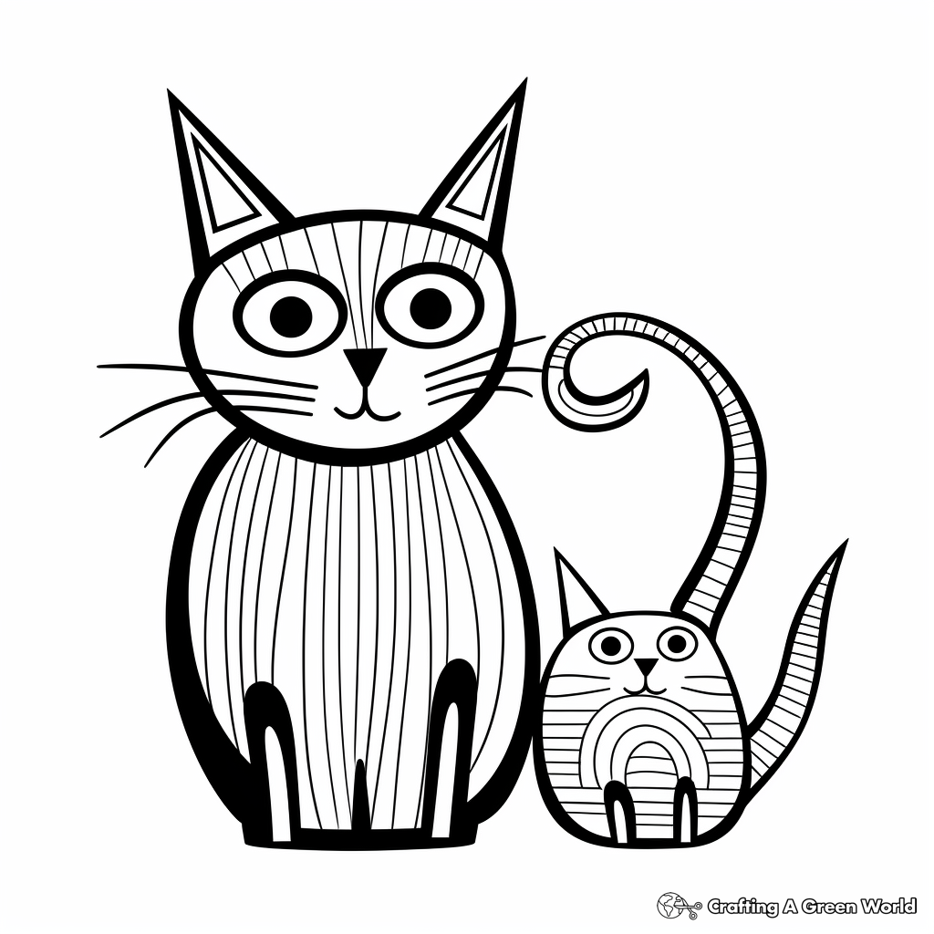 Artistic Abstract Cat and Mouse Coloring Pages 2