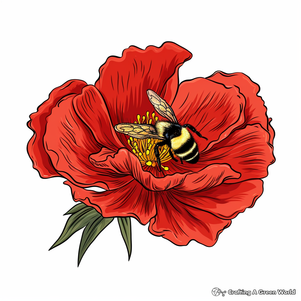 Artistic Bee and Peony Flower Coloring Pages for Art Enthusiasts 2