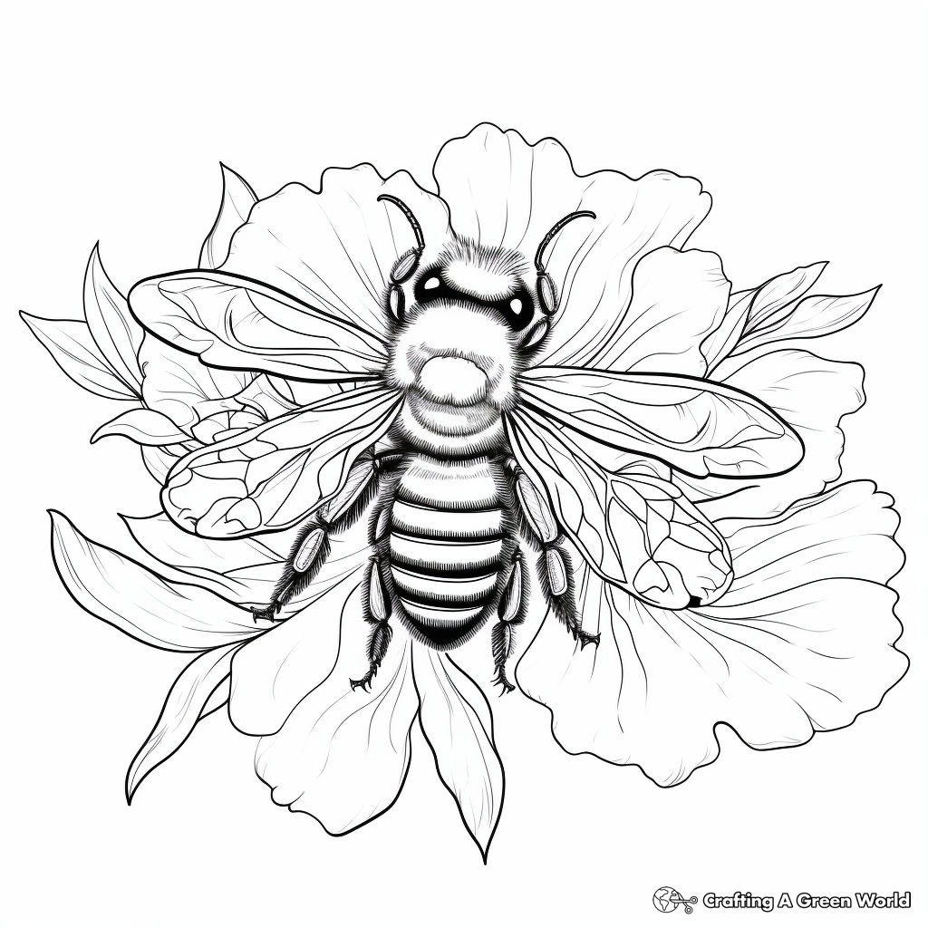 Artistic Bee and Peony Flower Coloring Pages for Art Enthusiasts 3