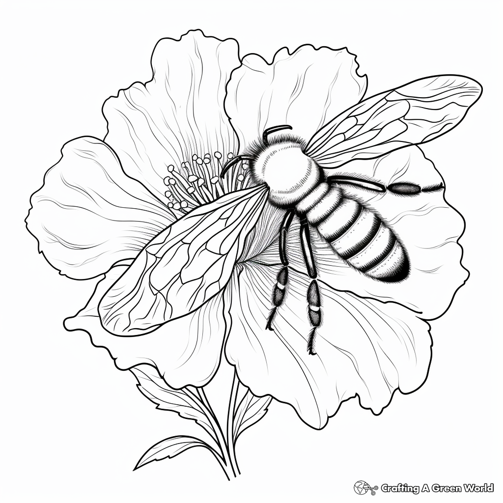 Artistic Bee and Peony Flower Coloring Pages for Art Enthusiasts 4