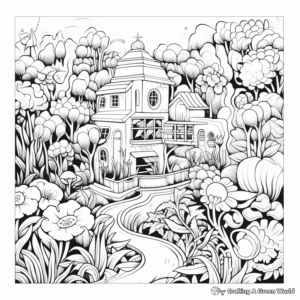 Artistic Botanical Garden Coloring Pages for Adults 1