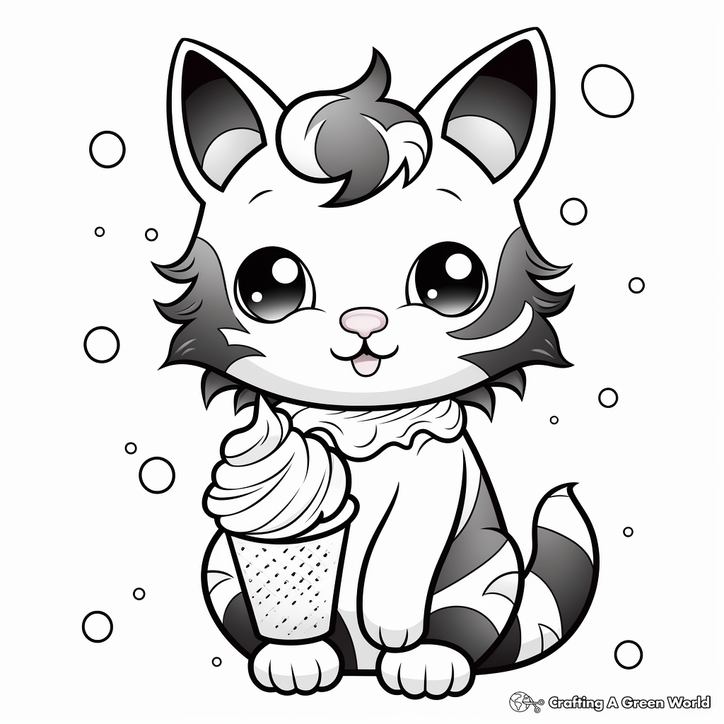 Artistic Calico Cat With Sorbet Coloring Pages 2