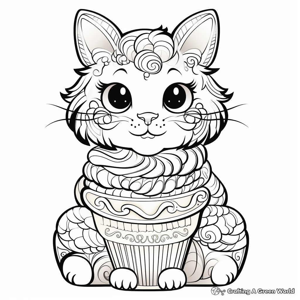 Artistic Calico Cat With Sorbet Coloring Pages 3