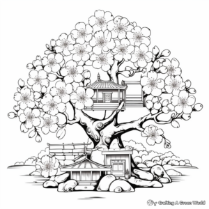 Artistic Cherry Blossom Coloring Pages 1